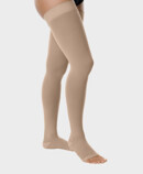 Juzo Basic thigh stockings in Almond, with open toe